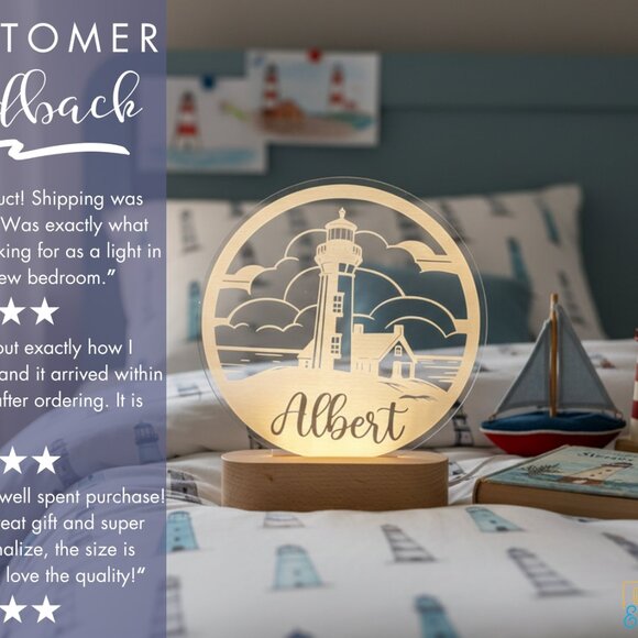 Lighthouse Custom Name Light | Personalized LED Bedroom Decor for Kids - Picture 7 of 8